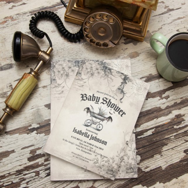 Unique Gothic & Vintage Baby Shower Invitation (Vintage Gothic baby shower invitation )