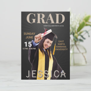 Unique Graduate Magazine Cover Photo Party  Invit Invitation