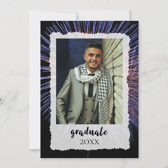 Unique Graduation Announcement Fireworks w/photo (Front)
