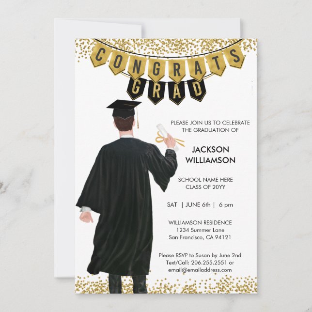  Unique Graduation Invitation Male Brown Hair (Front)