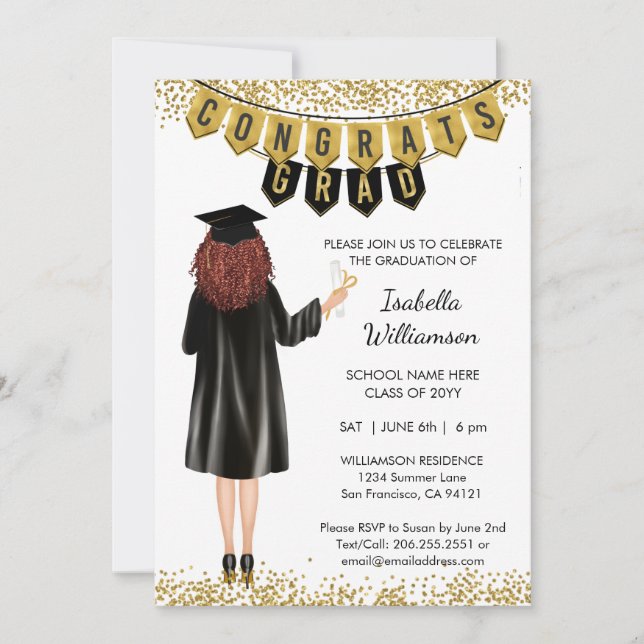 Unique Graduation Invitation Red Hair (Front)
