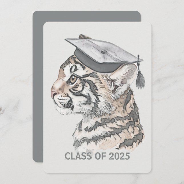 Unique Graduation Tiger QR Code Invitation  (Front/Back)