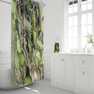 Unique Green Black Gold Abstract Shower Curtain