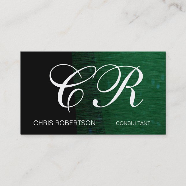Unique Green Black White Monogram Business Card (Front)