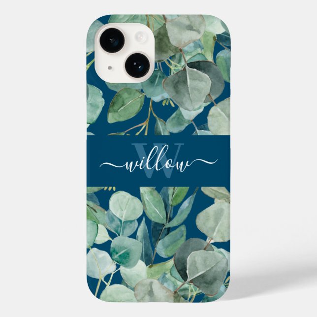 Unique Green Botanical Name Calligraphy Monogram Case-Mate iPhone Case (Back)