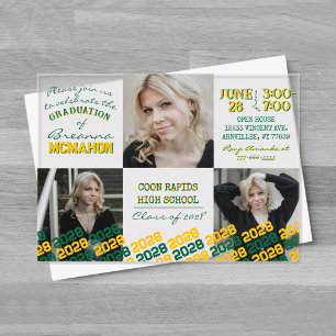 Unique Green & Gold Graduation 3 Photo Frosted  Acrylic Invitations