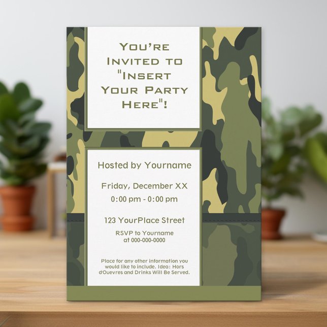 Unique Green Military Camouflage Invitation (Unique Invitation)