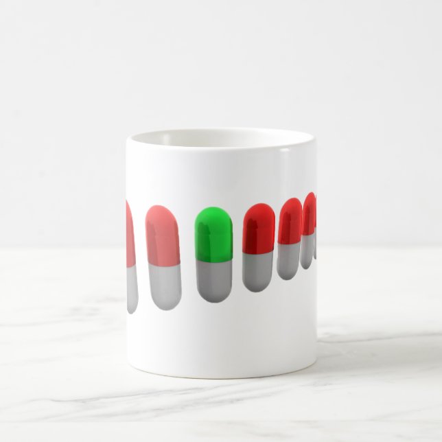 Unique Green Pill Among Red Capsules  Coffee Mug (Center)