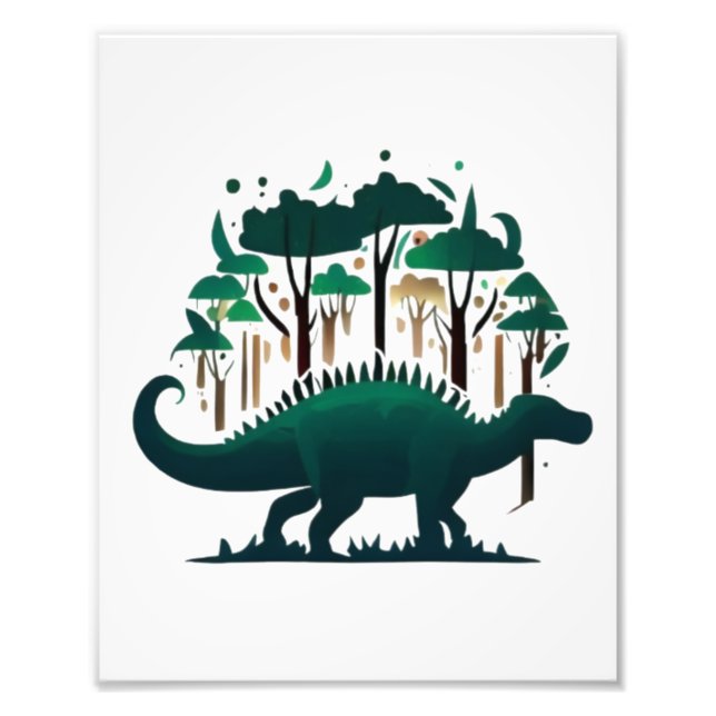 Unique Green Stegosaurus Dinosaur Forest Photo Print (Front)