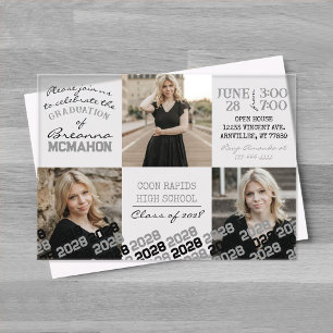 Unique Grey & Black Graduation 3 Photo Frosted  Acrylic Invitations