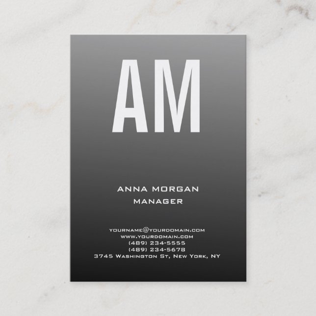 Unique grey black plain simple monogram business card (Front)