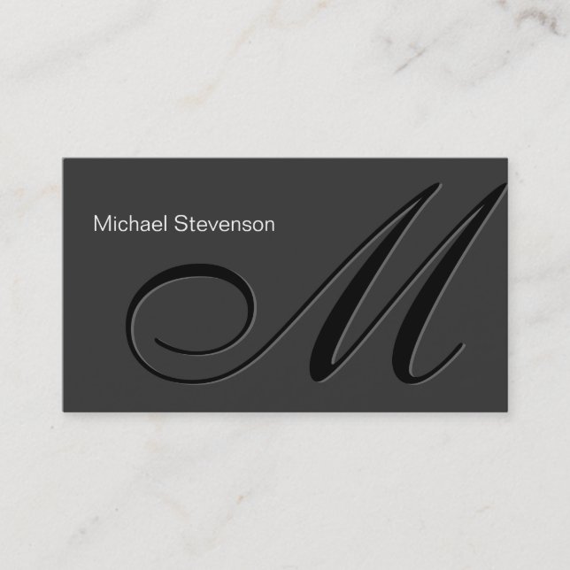 Unique Grey Black White Monogram Business Card (Front)