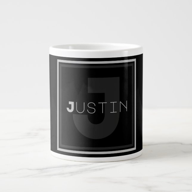 Unique Grey Monogram Large Coffee Mug (Front)