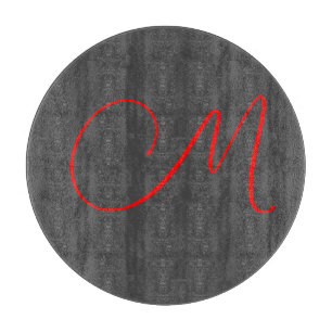 Unique grey red calligraphy monogram name initial cutting board