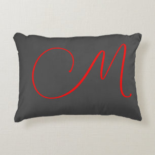 Unique grey red calligraphy monogram name initial decorative cushion