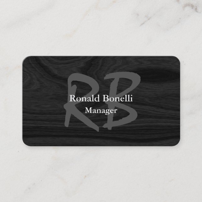 Unique Grey Wood Monogram Manager Minimalist Business Card (Front)