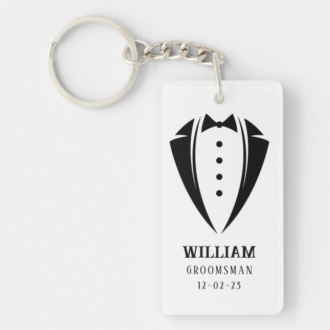 Unique Groomsmen Gifts |  White Black Tuxedo Key Ring (Front)