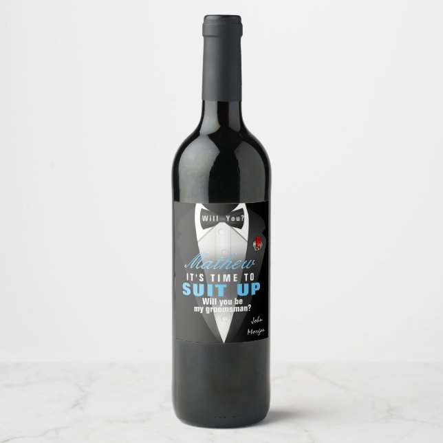 Unique Groomsmen Invitation Wine Label (Front)