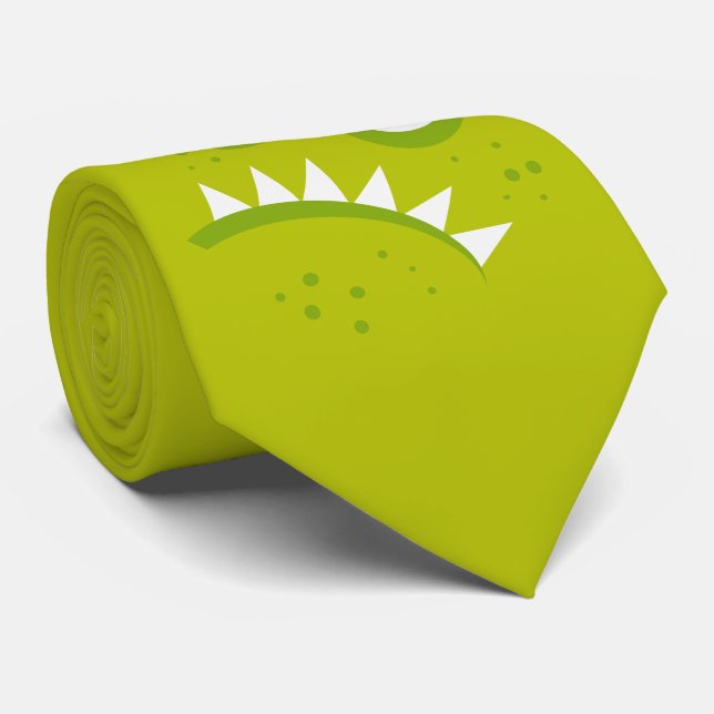 Unique Grumpy Angry Funny Scary Green Monster Tie (Rolled)