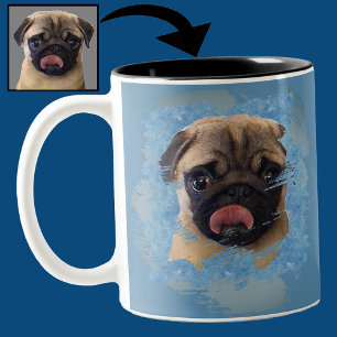 Unique Grunge Blue Gray Pug Puppy Dog Lover Photo Two-Tone Coffee Mug