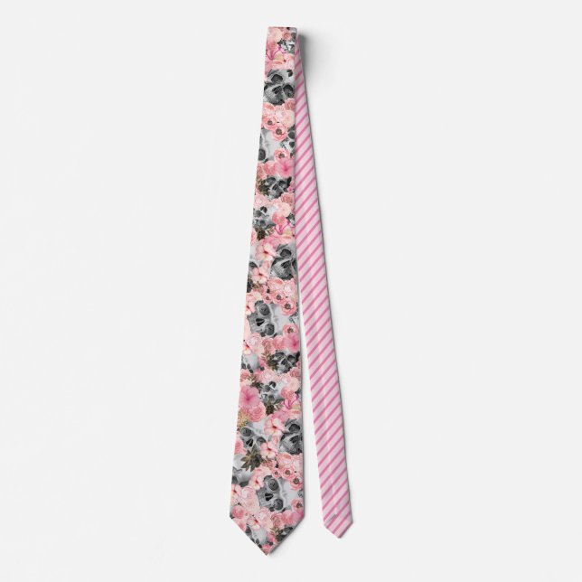 Unique Halloween Black and Pink Skulls Neck Tie (Front)