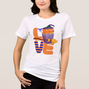 Unique Halloween Cupcake Stacked Love Split Text Tri-Blend Shirt