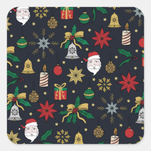 Unique Hand Dawn Christmas Doddles Blue Design Square Sticker