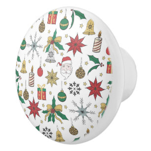 Unique Hand Dawn Christmas Doddles Design Ceramic Knob