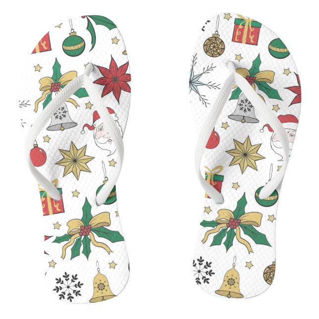 Unique Hand Dawn Christmas Doddles Design Thongs (Footbed)