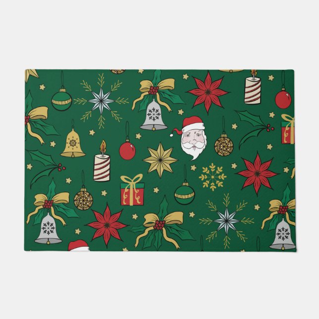 Unique Hand Dawn Christmas Doddles Green Design Doormat (Front)