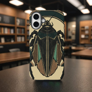 Unique Hand Drawn Cockroach Bold Deco Brown Teal iPhone 16 Plus Case