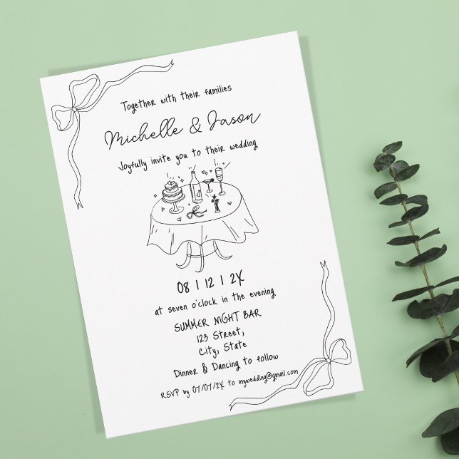 Unique Hand Drawn Contemporary Retro French Fun  Invitation (Creator Uploaded)