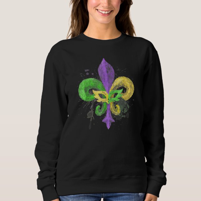 Unique Hand Drawn Fluer De Lis Mardi Gras Carnival Sweatshirt (Front)