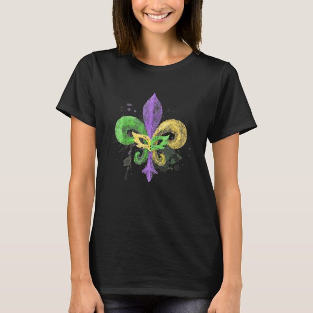 Unique Hand Drawn Fluer De Lis Mardi Gras Carnival T-Shirt (Front)