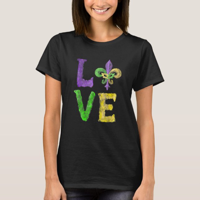 Unique Hand Drawn Fluer De Lis Mardi Gras Love Car T-Shirt (Front)