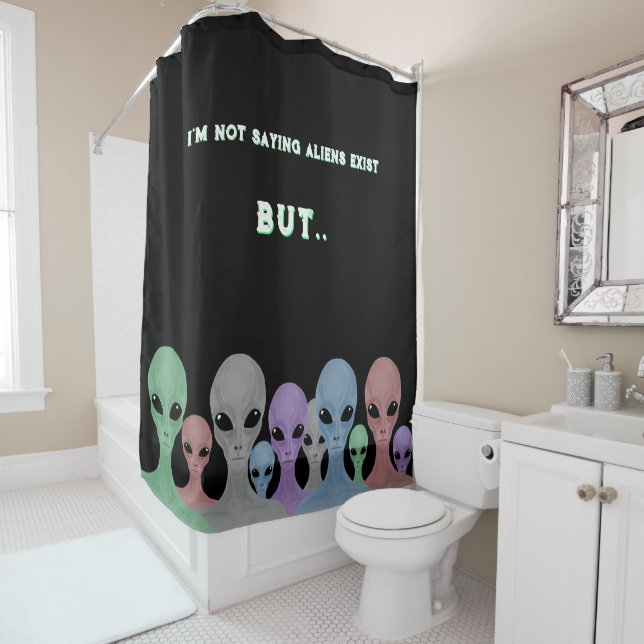 Unique Hand Drawn Multi Coloured Aliens  Shower Curtain (In Situ)