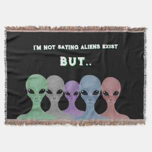 Unique Hand Drawn Multi Coloured Aliens Throw Blanket