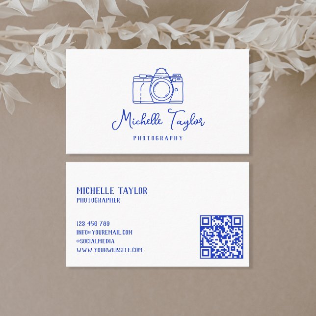 Unique Hand Drawn Photography Camera QR Code Business Card (Creator Uploaded)