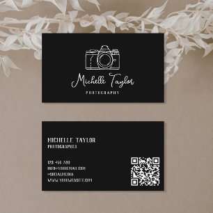 Unique Hand Drawn Photography Camera QR Code Business Card