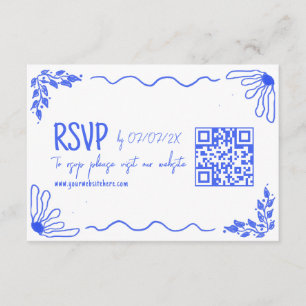 Unique Hand Drawn Quirky Doodle French Blue RSVP Enclosure Card