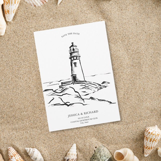 Unique Hand Drawn Venue Coastal Lighthouse Invitation (Creator Uploaded)