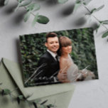 unique hand modern script thank you card<br><div class="desc">hand written script typography design with a lovely image of the newlyweds,  the image and text can be personalised.</div>