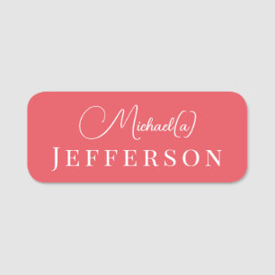 Unique Handwritten Pinkish Coral Rose Professional Name Tag