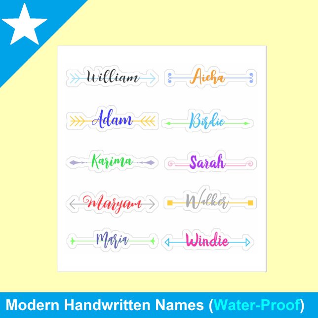 Unique Handwritten Script Names, Best Waterproof (modern kids name stickers)