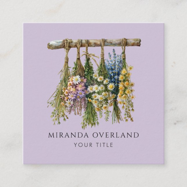 Unique Hanging Flowers Square Business Card (Front)