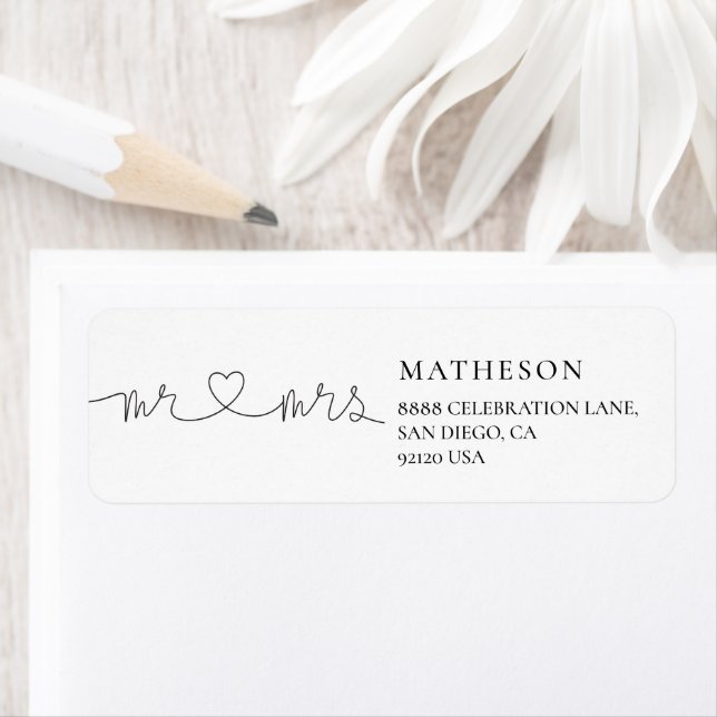 Unique heart script Mr and Mrs Return address  Label (Insitu)