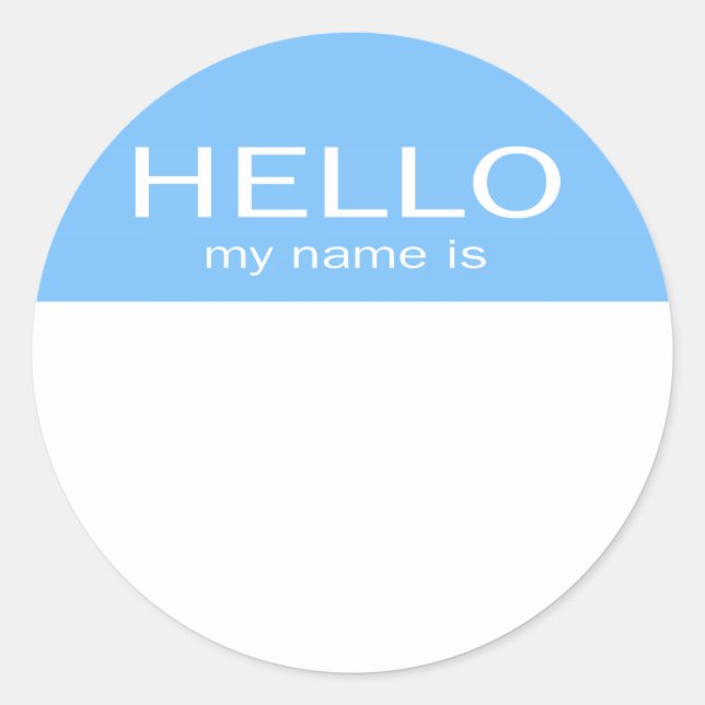 Unique Hello My Name Is - Baby blue Classic Round Sticker (Front)
