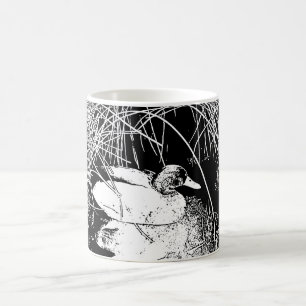 Unique High Contrast Black White Duck Among Reeds Coffee Mug