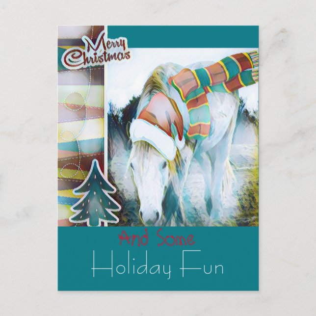 Unique Highland Pony Santa Holiday Art Greeting Postcard (Front)