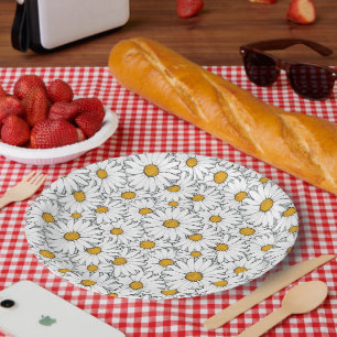 Unique Hip Summer Daisy Floral Pattern Watercolour Paper Plate